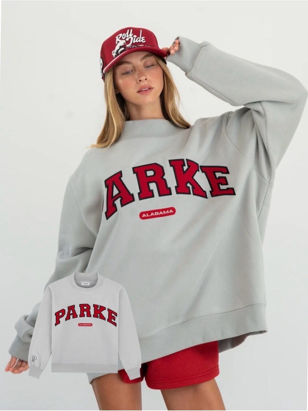 Parke Light Gray Crewneck Sweatshirt with Red Appliqué